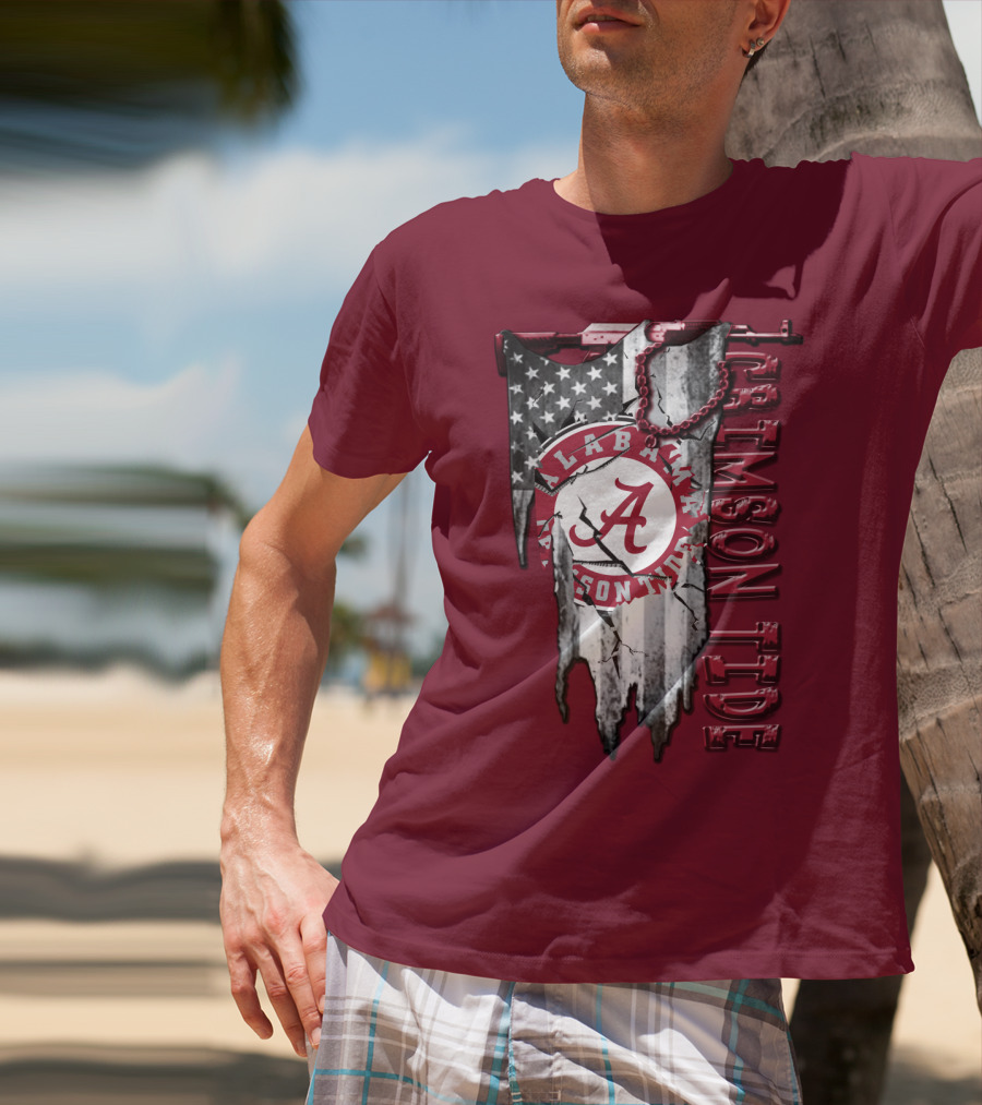 Alabama Crimson Tide American Flag Distressed T-Shirt