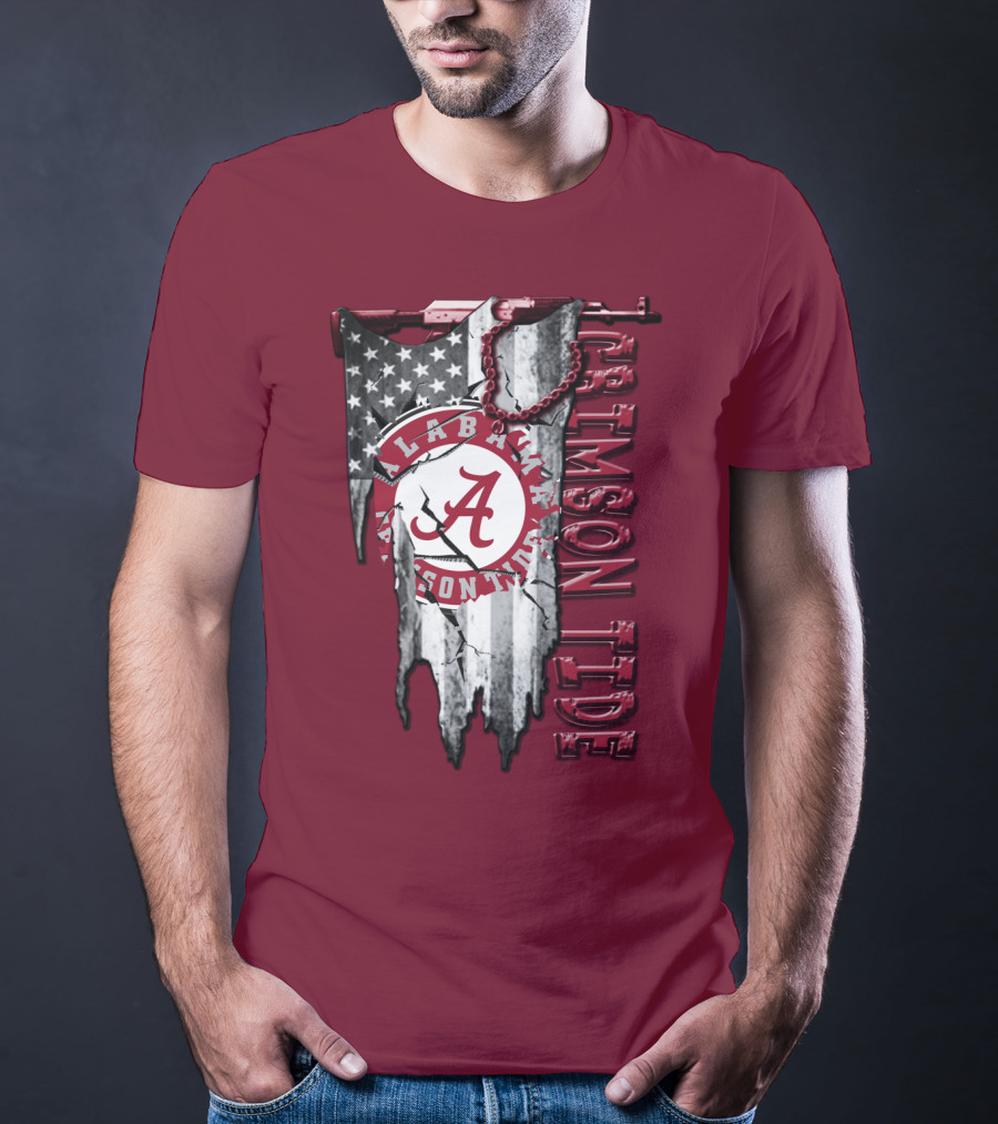 Alabama Crimson Tide American Flag Distressed T-Shirt