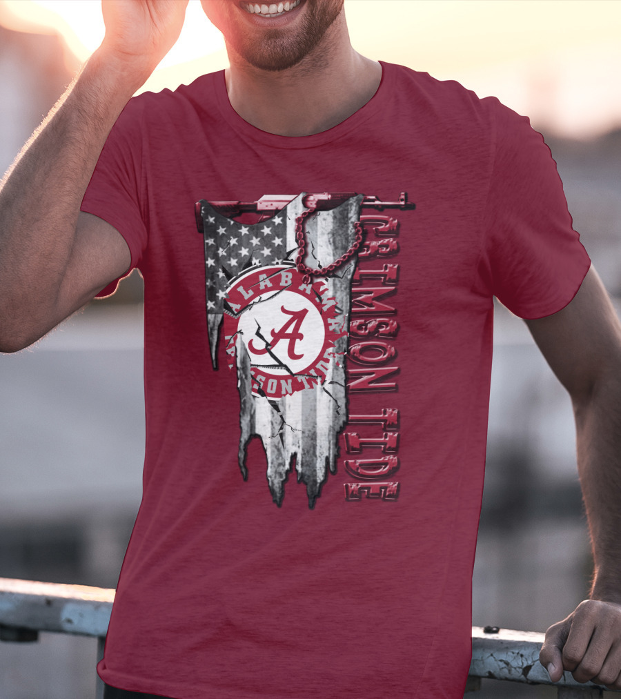 Alabama Crimson Tide American Flag Distressed T-Shirt