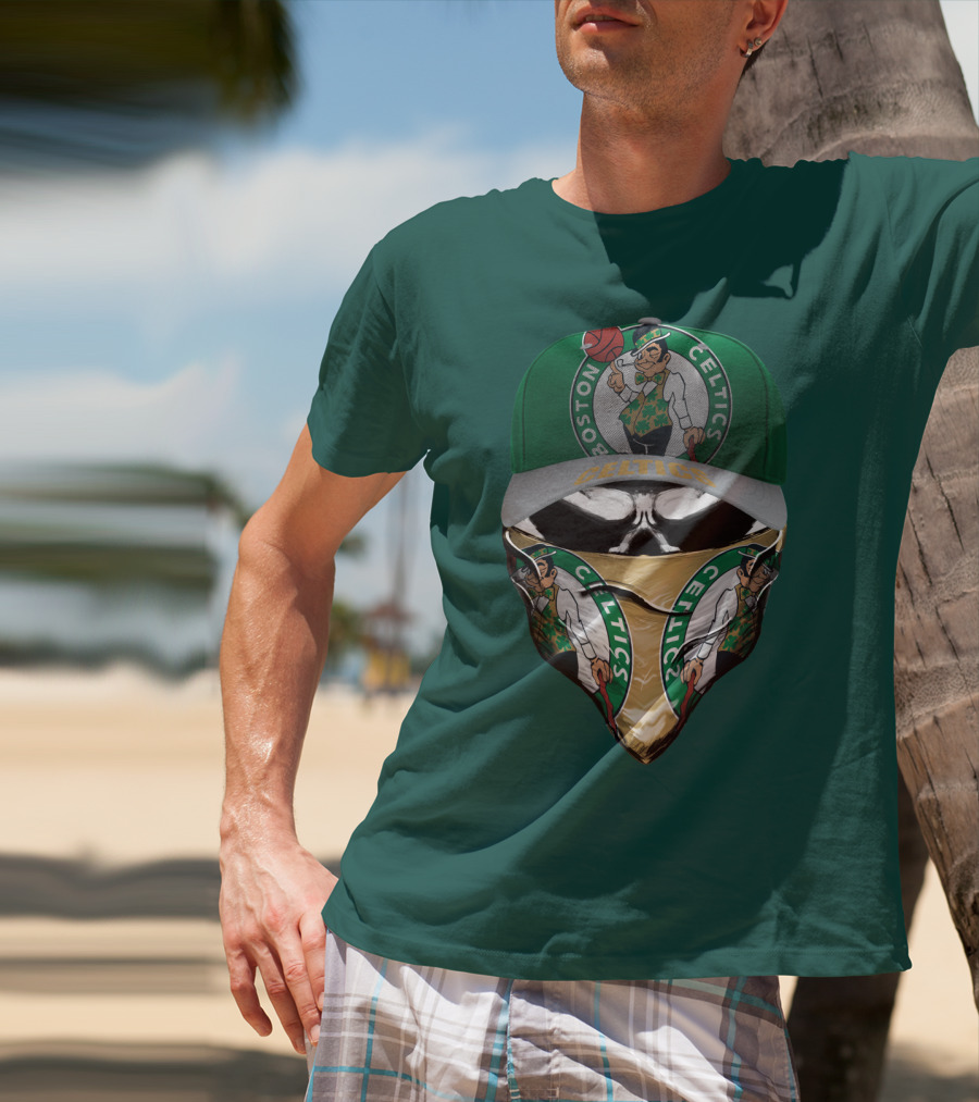 Boston Celtics Lucky The Leprechaun Masked Cap T-Shirt
