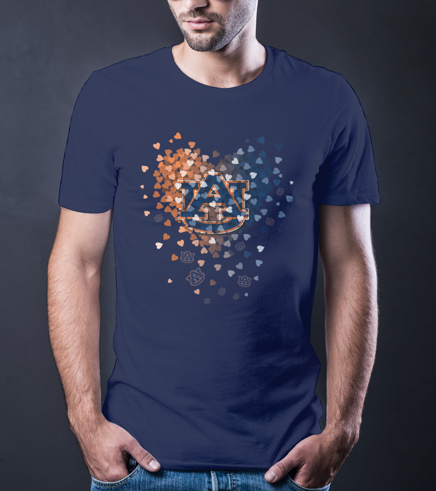 Auburn Tigers Au Logo With Orange And Blue Heart Confetti T-Shirt