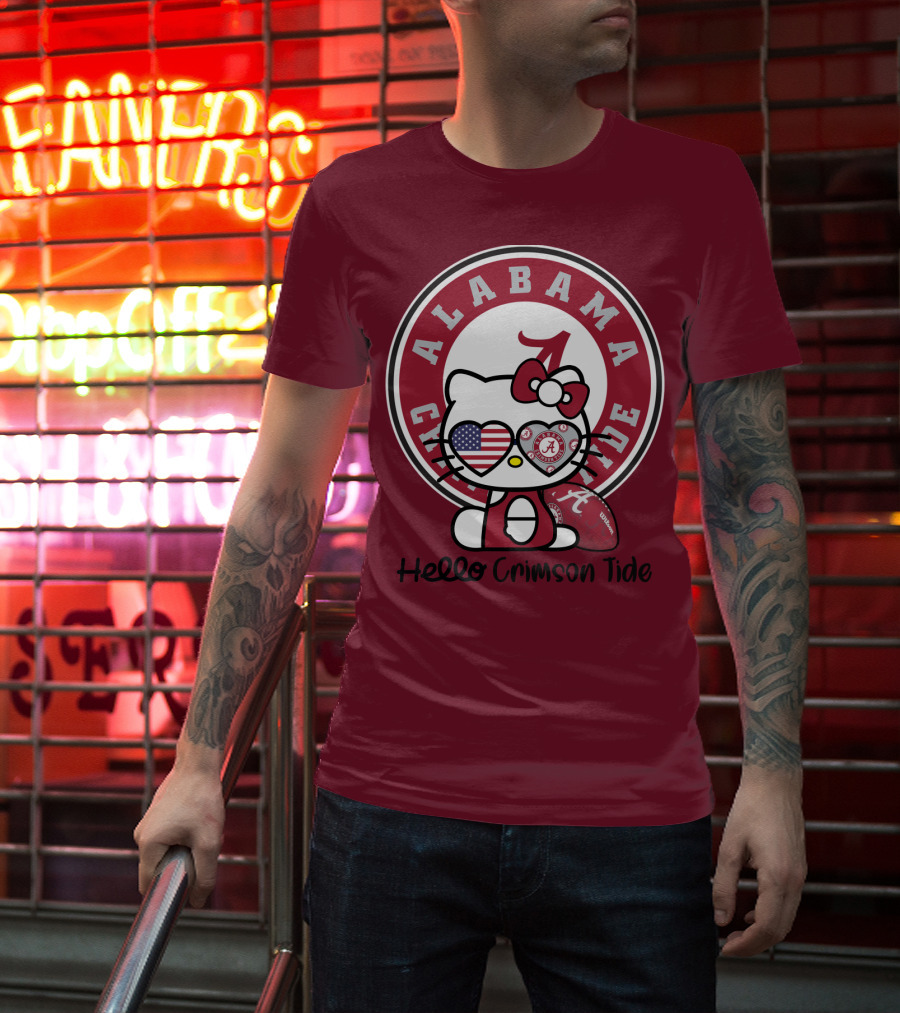 Alabama Crimson Tide Hello Crimson Tide American Flag Football T-Shirt