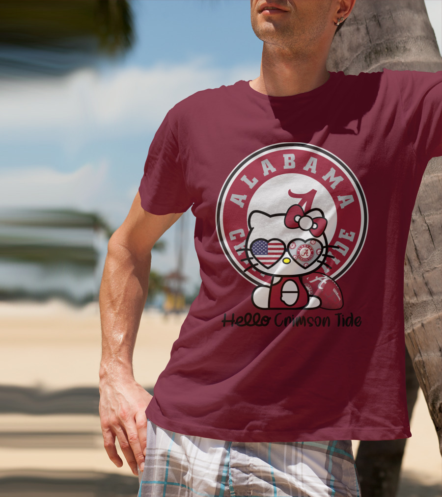 Alabama Crimson Tide Hello Crimson Tide American Flag Football T-Shirt