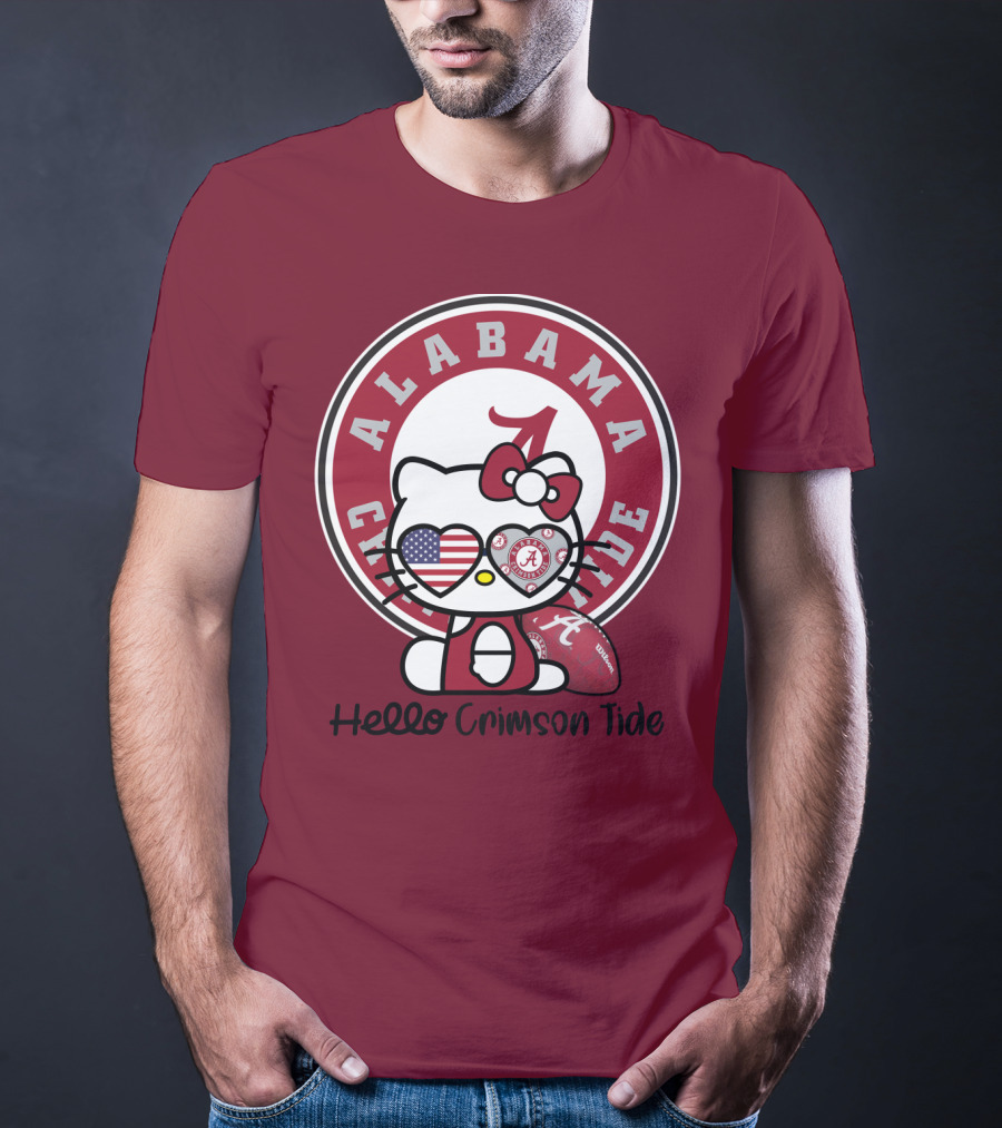 Alabama Crimson Tide Hello Crimson Tide American Flag Football T-Shirt