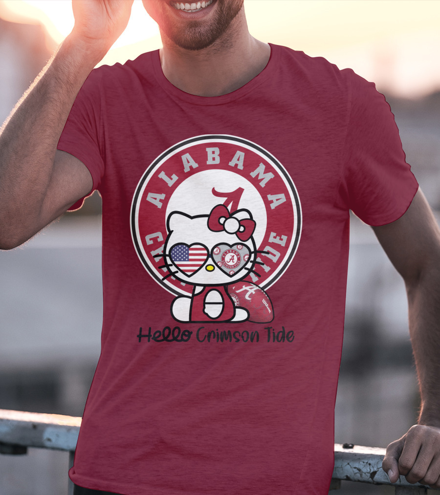 Alabama Crimson Tide Hello Crimson Tide American Flag Football T-Shirt