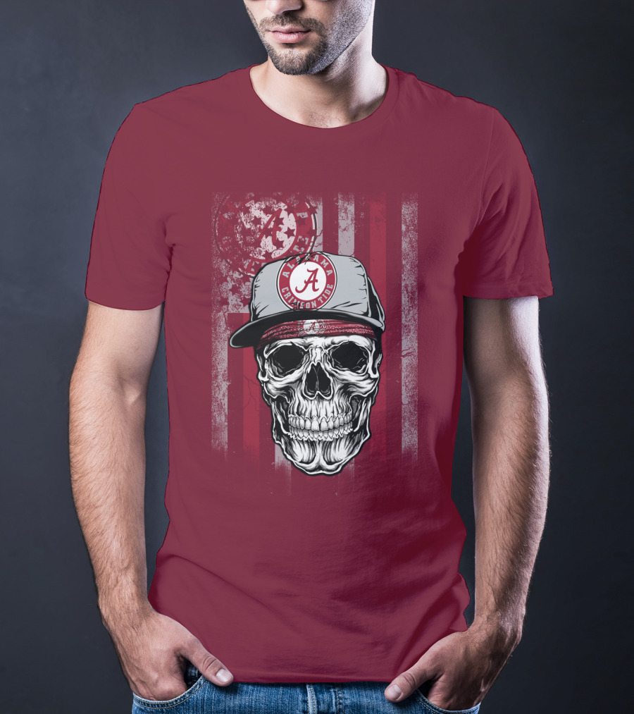 Alabama Crimson Tide Skull With Cap And Crimson T-Shirt