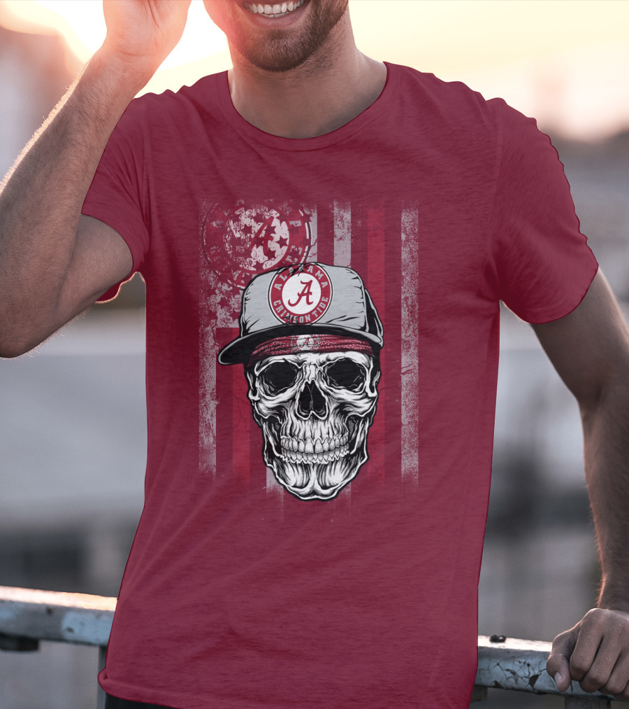 Alabama Crimson Tide Skull With Cap And Crimson T-Shirt