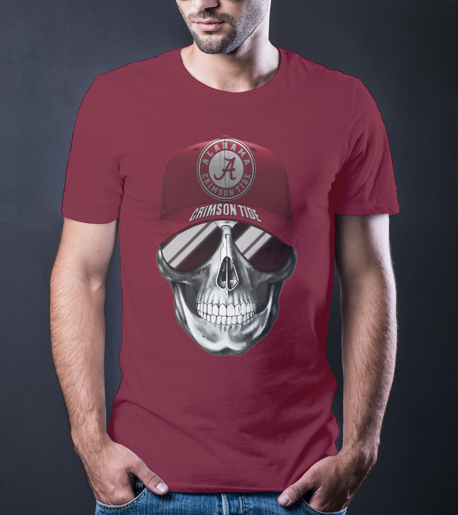 Alabama Crimson Tide Skull With Cap And Sunglasses T-Shirt