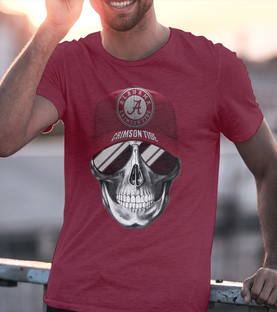 Alabama Crimson Tide Skull With Cap And Sunglasses T-Shirt