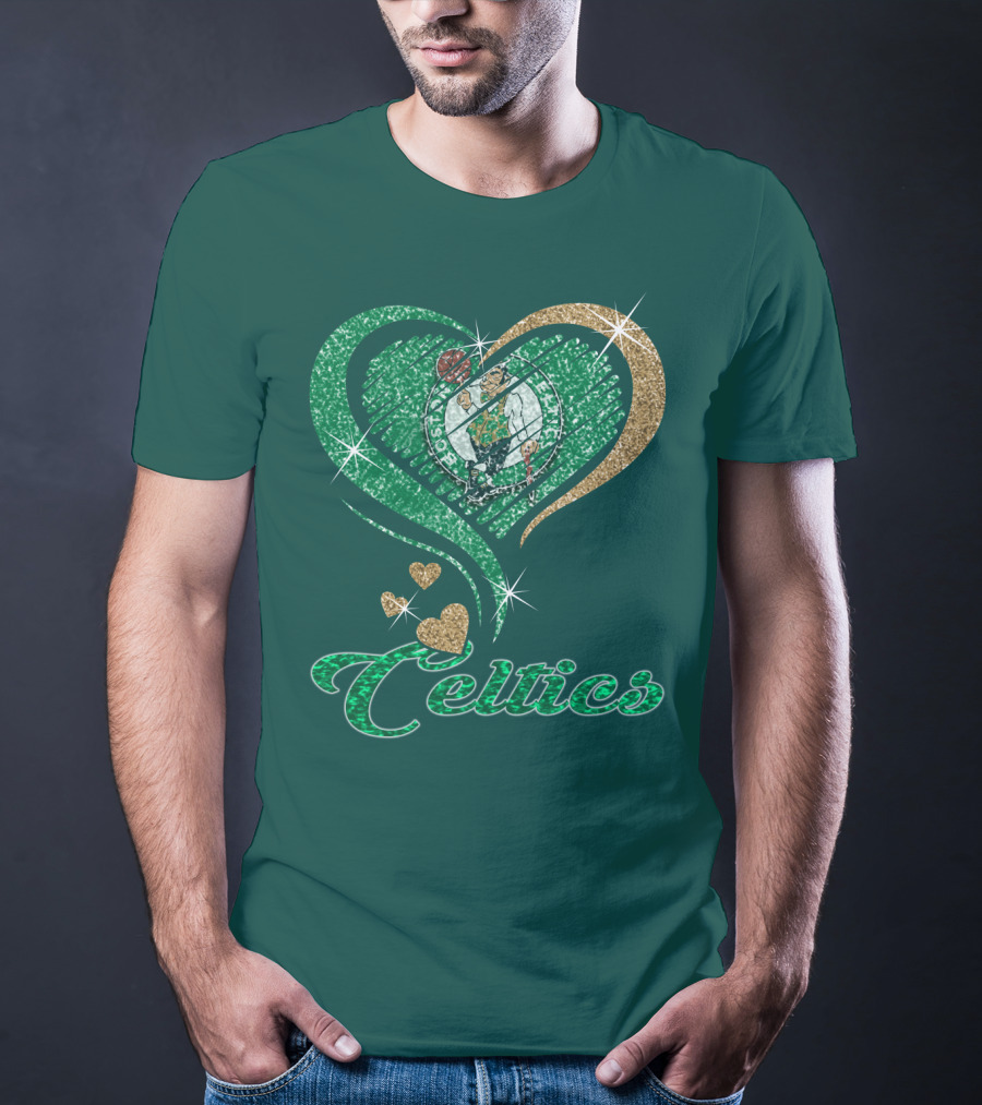 Celtics Heart Basketball Logo Sparkle T-Shirt