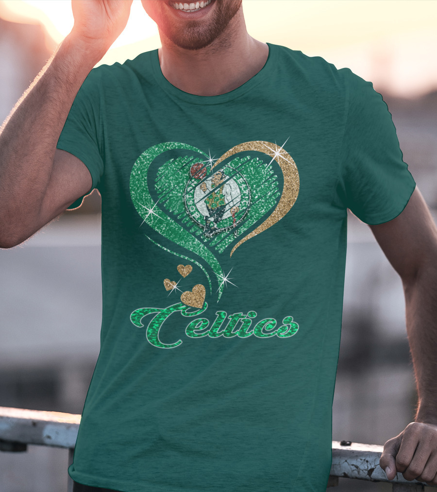 Celtics Heart Basketball Logo Sparkle T-Shirt