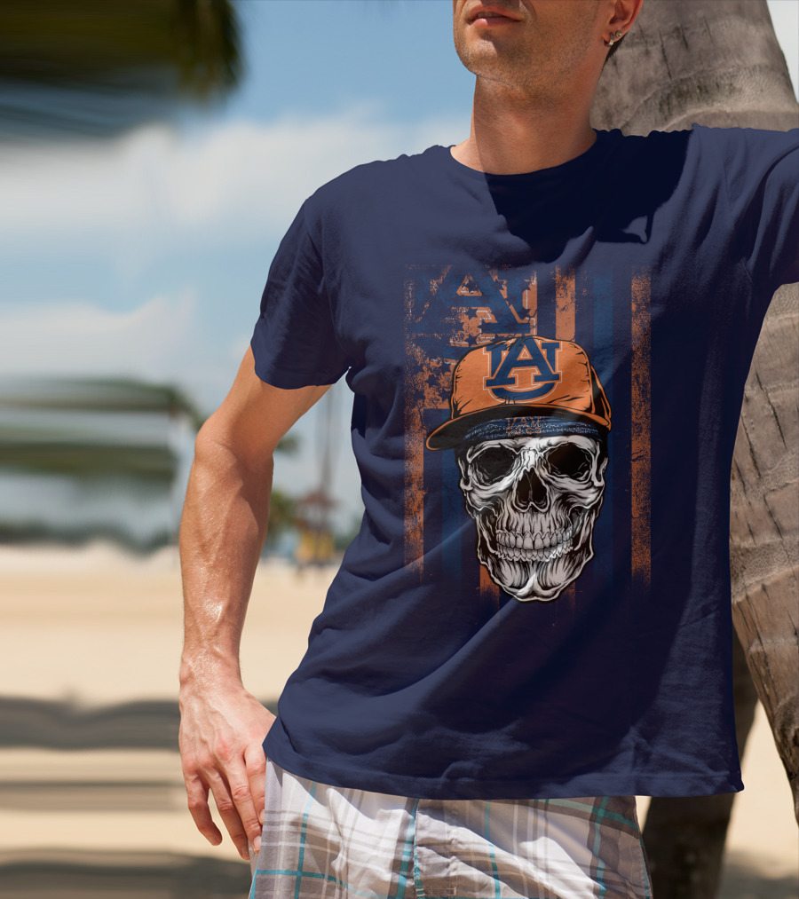 Auburn Tigers Skull With Hat And Striped T-Shirt