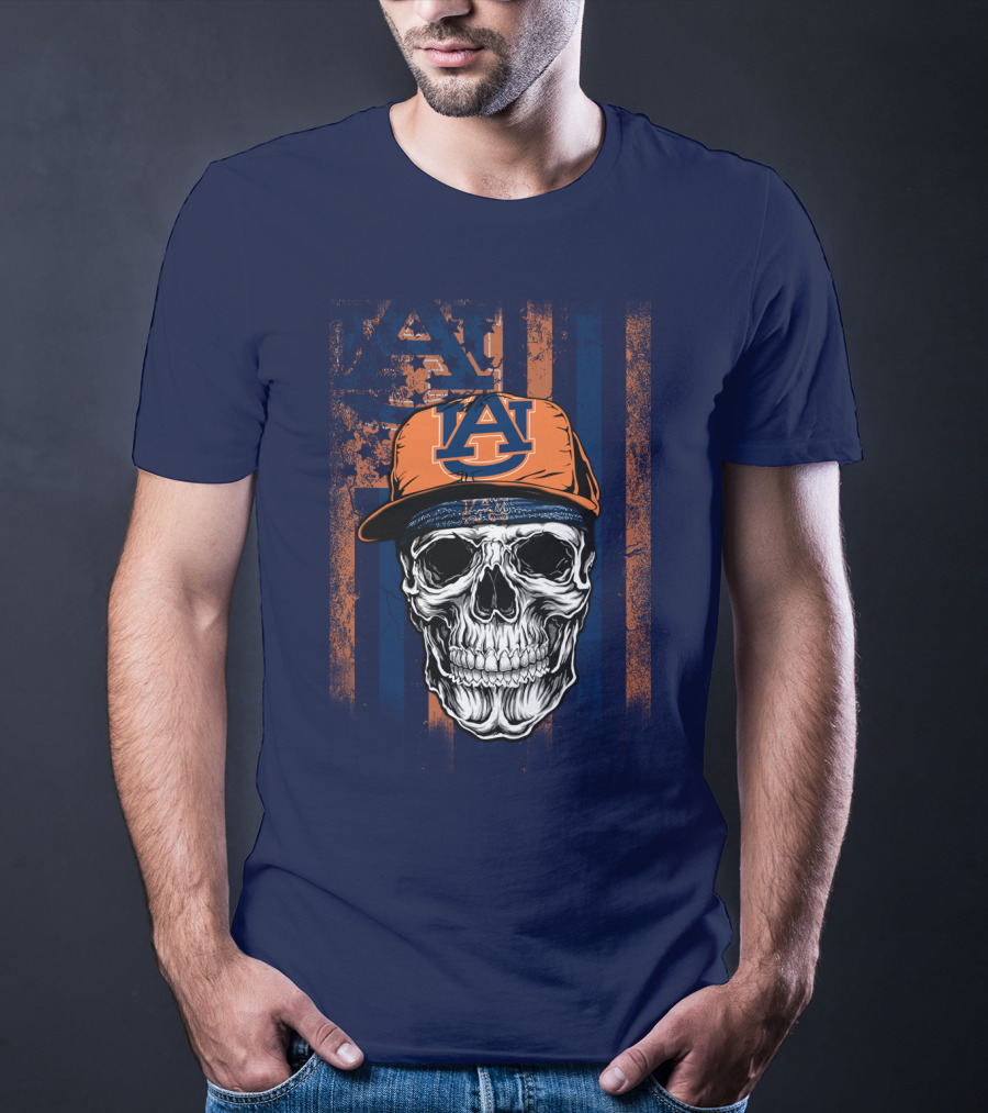 Auburn Tigers Skull With Hat And Striped T-Shirt