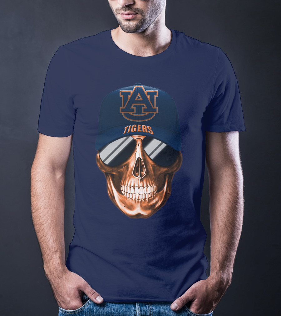 Auburn Tigers Skull With Au Logo Hat And Sunglasses T-Shirt