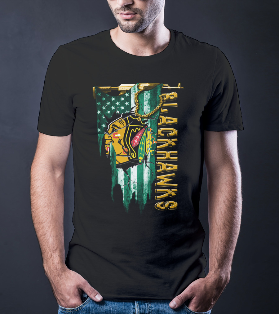 Blackhawks American Flag Style Tee T-Shirt