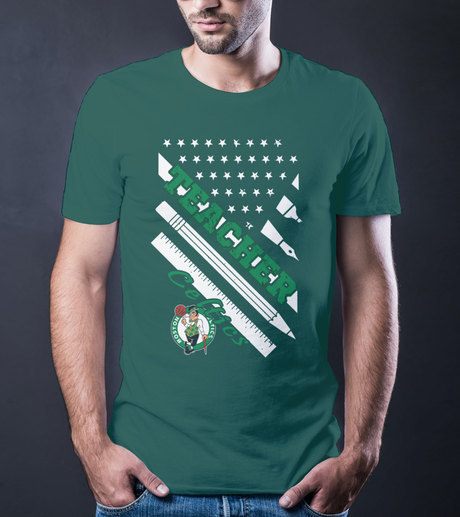 Boston Celtics Teacher Stars And Stripes Pencil Ruler T-Shirt