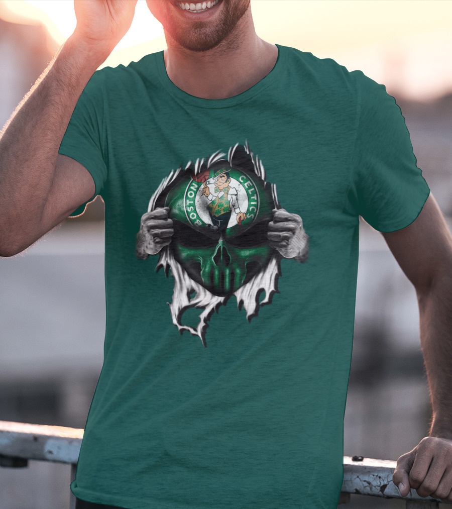 Boston Celtics Skull And Leprechaun Emblem T-Shirt