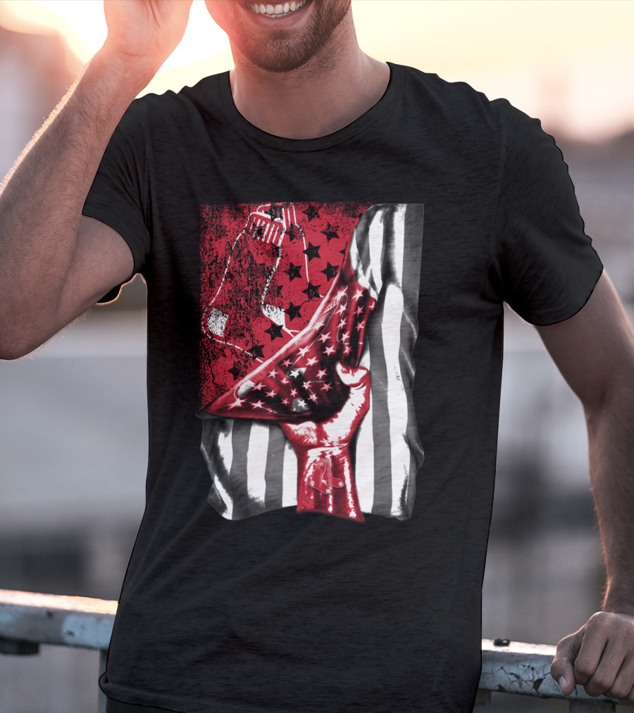Boston Red Sox American Flag Fist Socks Stars Stripes T-Shirt