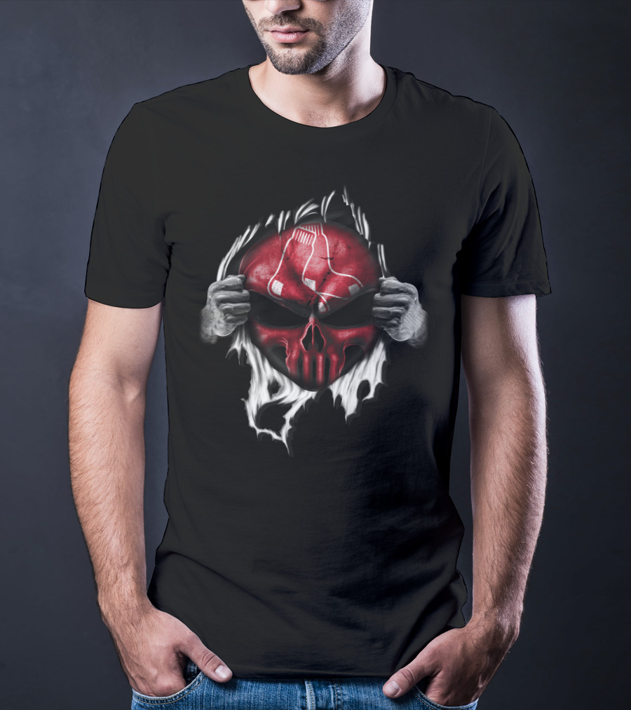 Boston Red Sox Skull Emblem With Hands Tearing T-Shirt