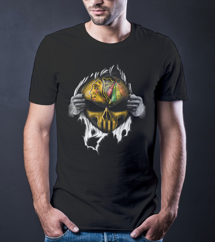 Chicago Blackhawks Skull Ripped Burst T-Shirt