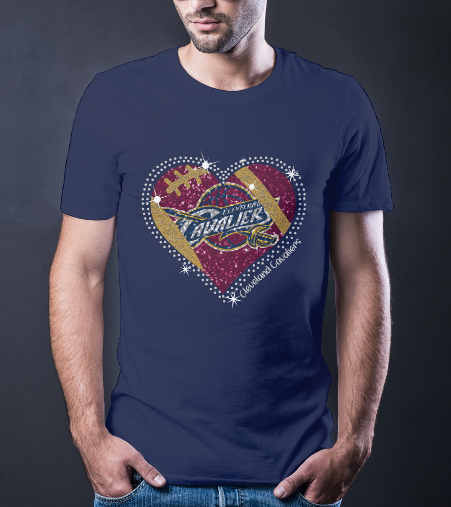 Cleveland Cavaliers Heart Football Basketball Sparkle T-Shirt