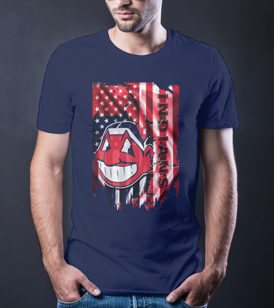Cleveland Indians Chief Wahoo American Flag Patriotic Baseball T-Shirt