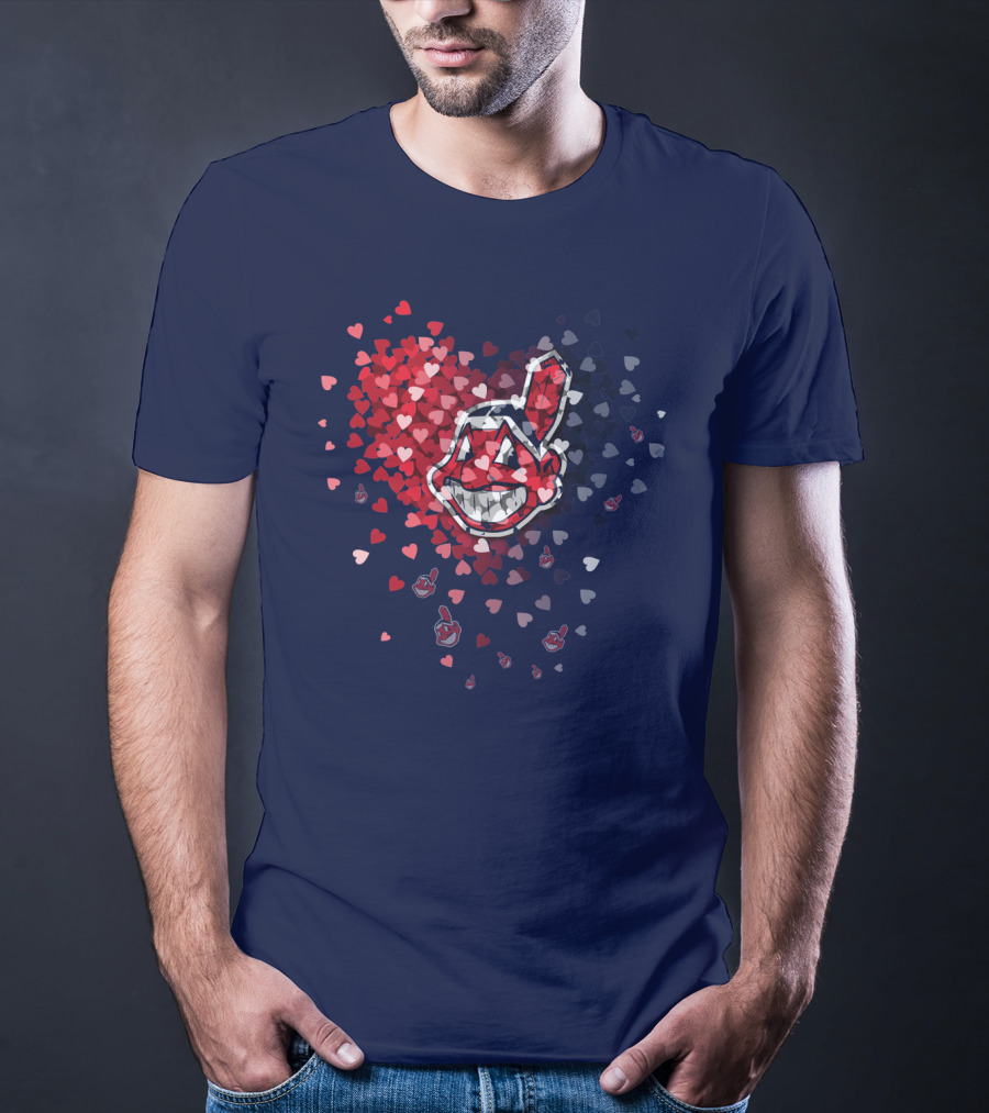 Cleveland Indians Heart Logo With Feathered Chief Wahoo In Blue And Red T-Shirt