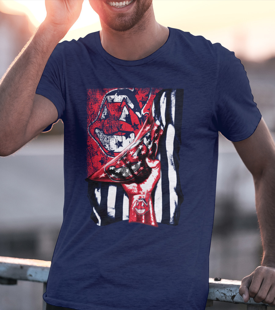 Cleveland Indians Pride American Flag Baseball Team Spirit T-Shirt