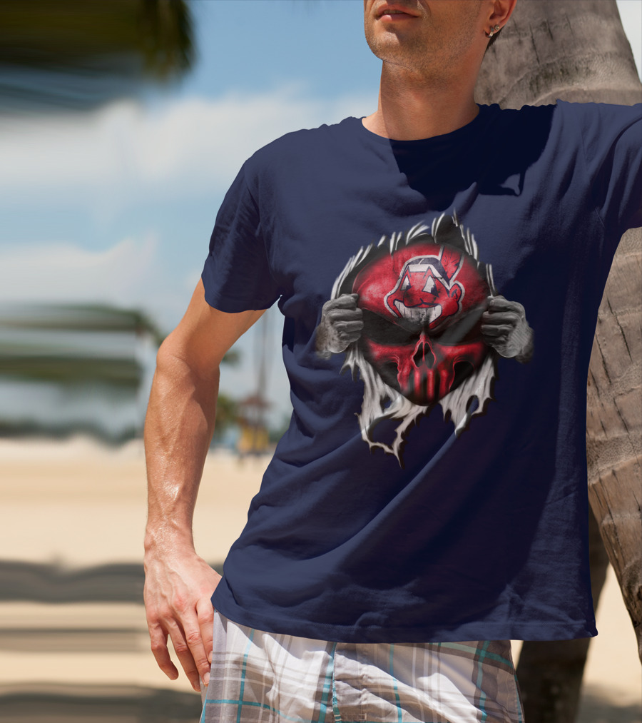 Cleveland Indians Skull Mask Ripping T-Shirt