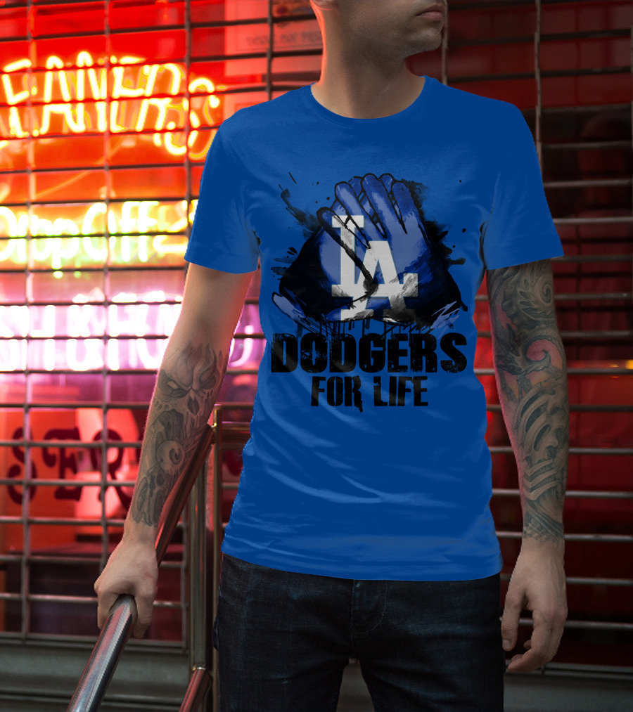 La Dodgers For Life Blue Graphic Featuring Iconic Logo With Hands T-Shirt