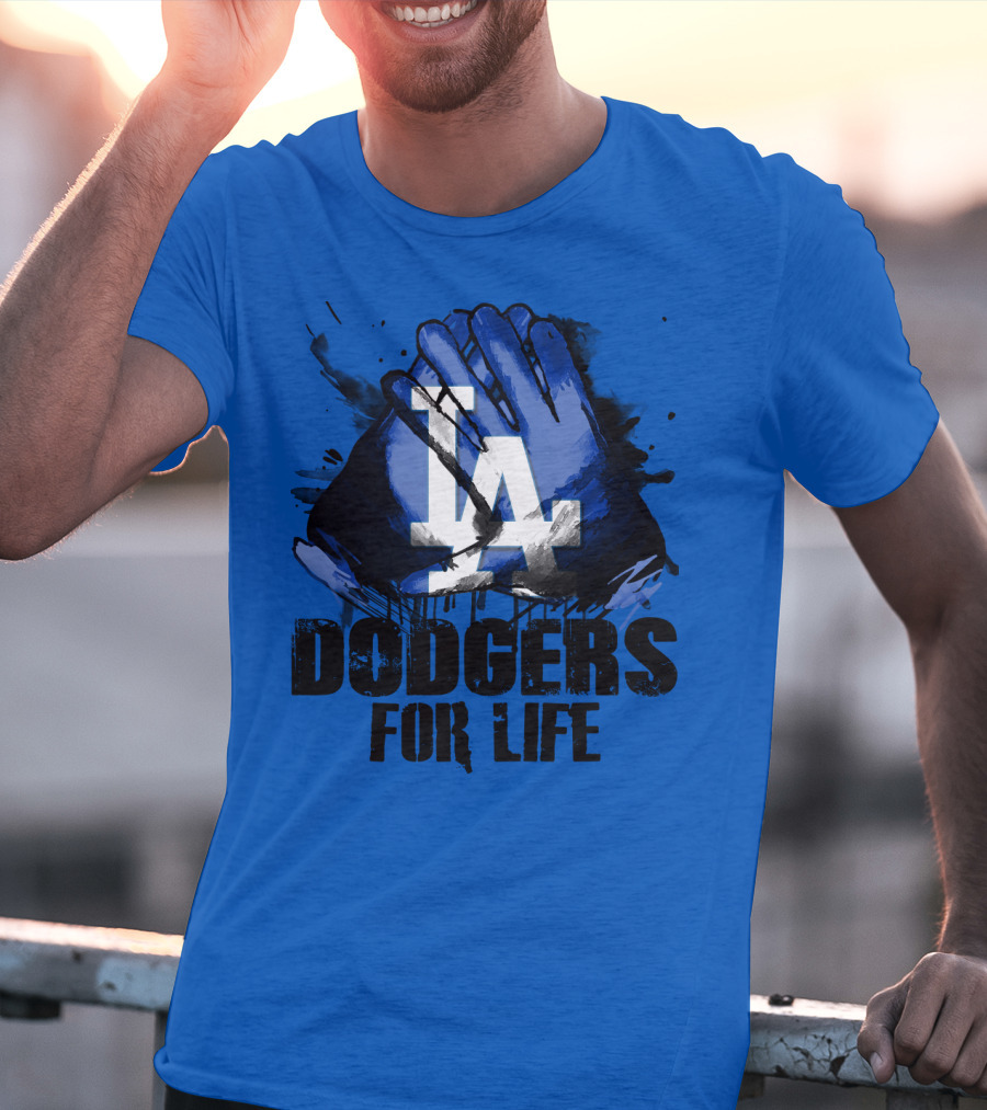 La Dodgers For Life Blue Graphic Featuring Iconic Logo With Hands T-Shirt