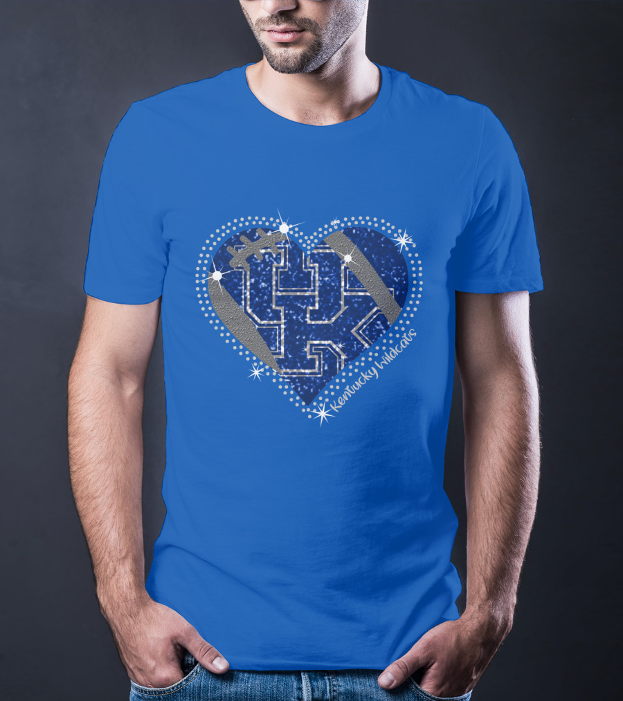 Kentucky Wildcats Heart Football Logo Sparkle Blue T-Shirt