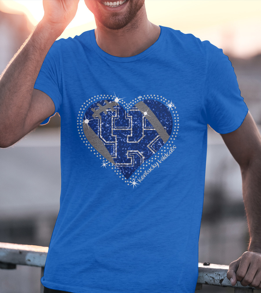 Kentucky Wildcats Heart Football Logo Sparkle Blue T-Shirt