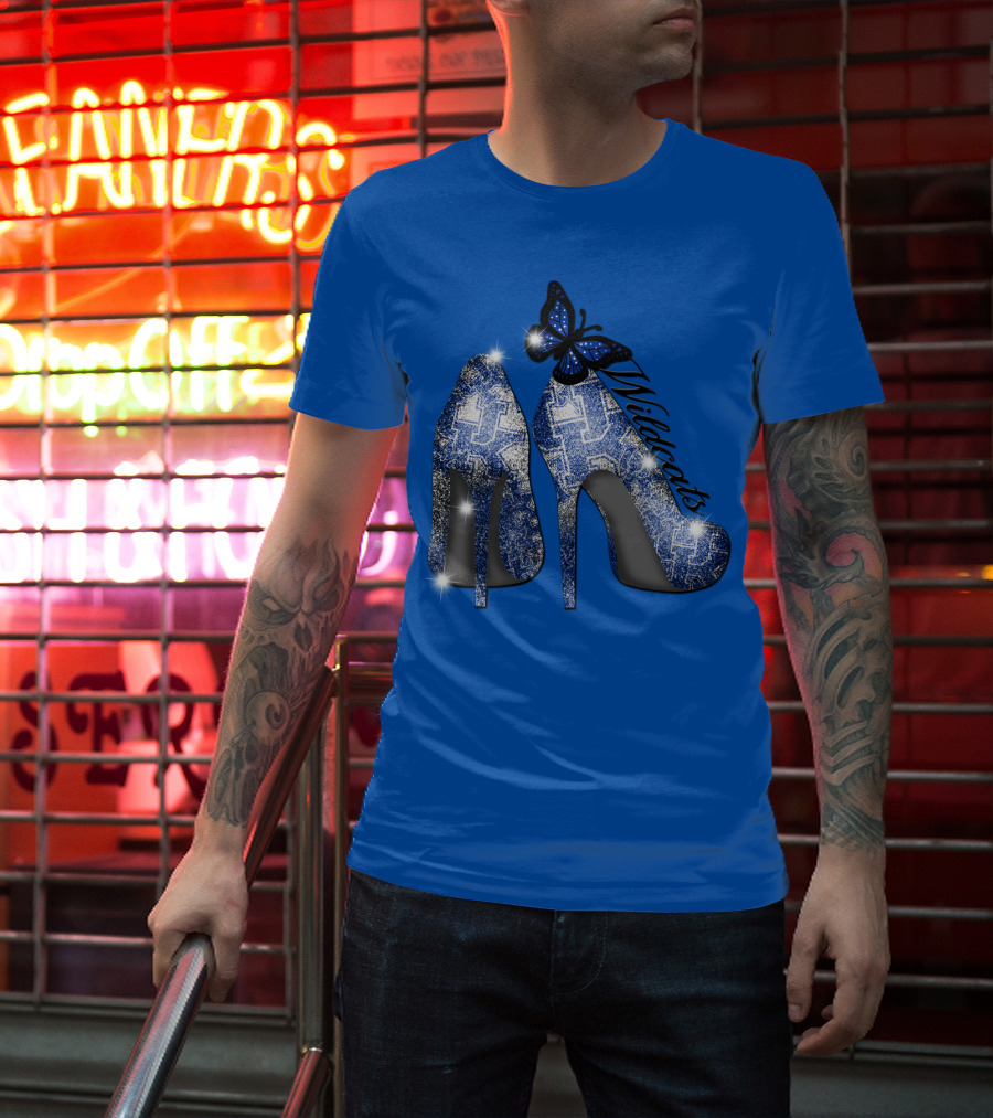 Kentucky Wildcats High Heels And Butterfly In Blue T-Shirt