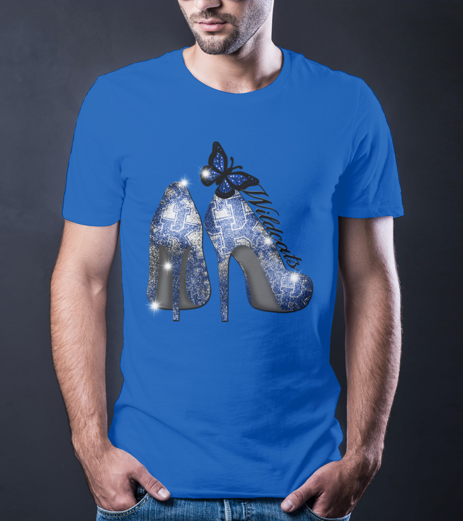 Kentucky Wildcats High Heels And Butterfly In Blue T-Shirt