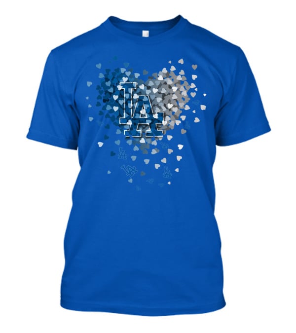 Los Angeles Dodgers La Hearts Logo Blue T-Shirt