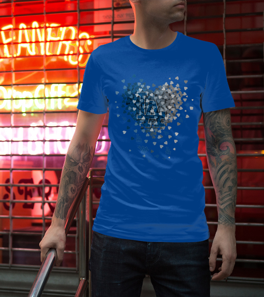 Los Angeles Dodgers La Hearts Logo Blue T-Shirt