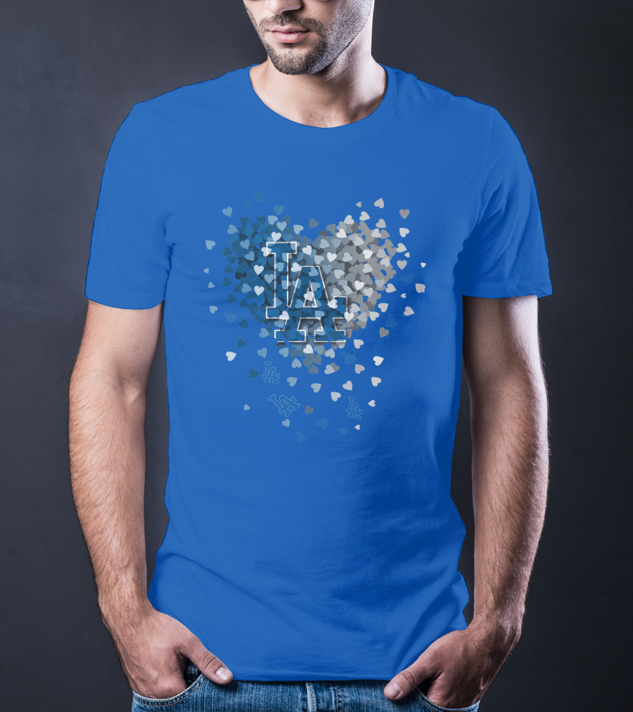Los Angeles Dodgers La Hearts Logo Blue T-Shirt