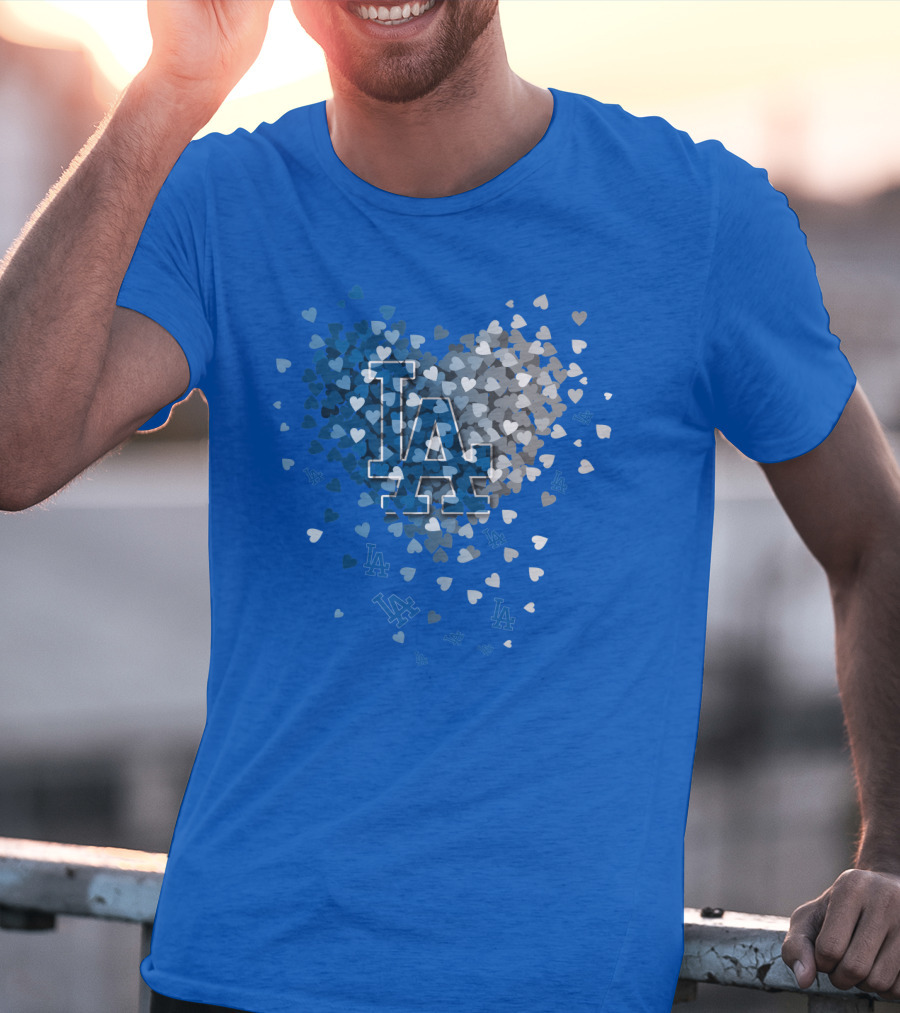 Los Angeles Dodgers La Hearts Logo Blue T-Shirt