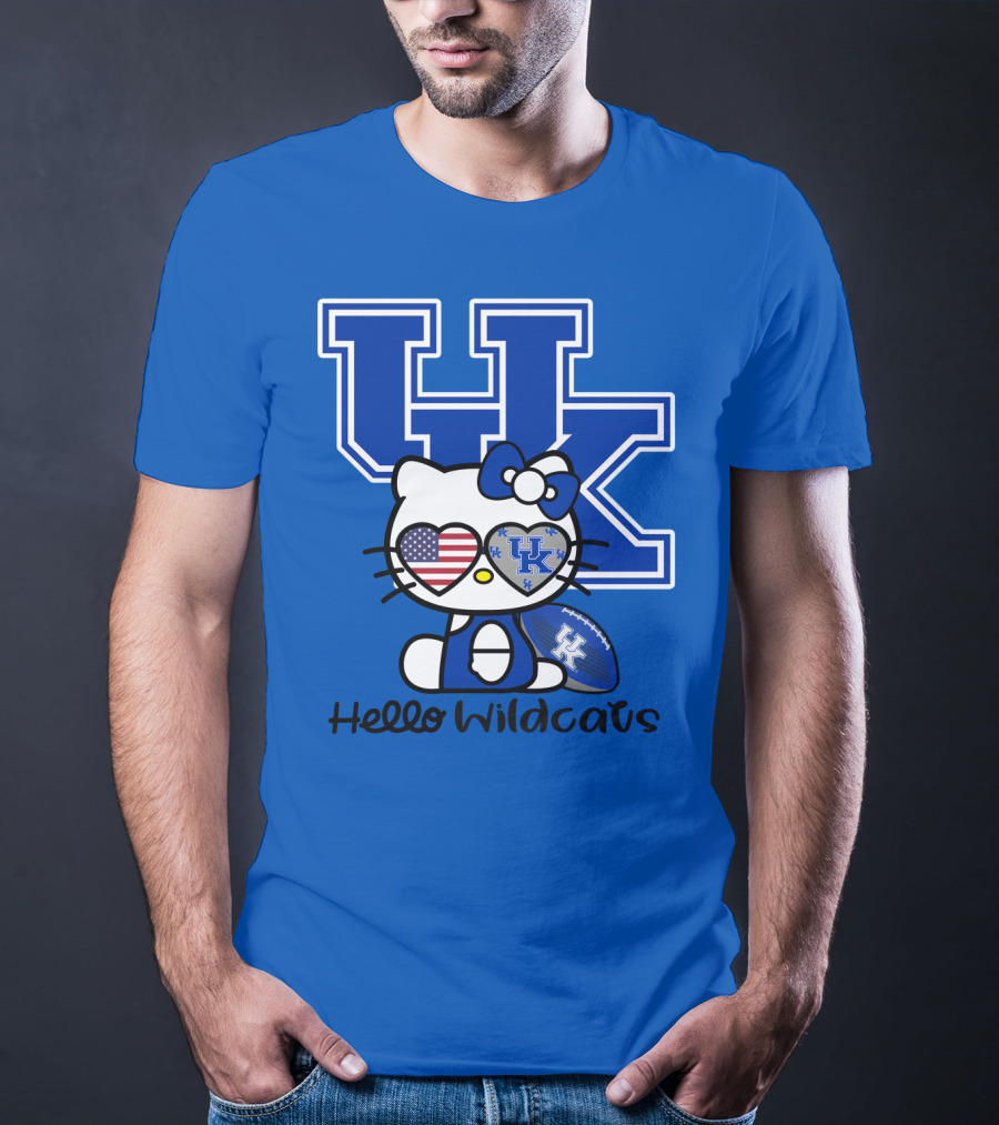 Hello Wildcats Uk Logo Hello Kitty With American Heart And Football T-Shirt