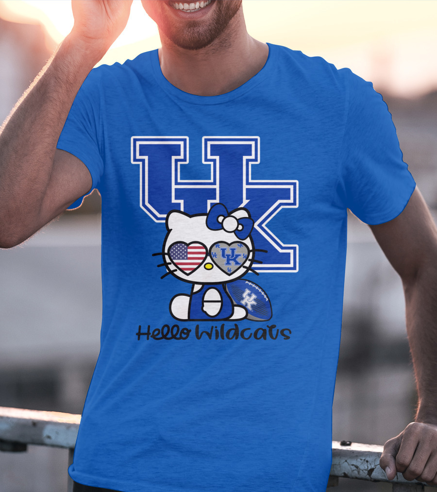 Hello Wildcats Uk Logo Hello Kitty With American Heart And Football T-Shirt