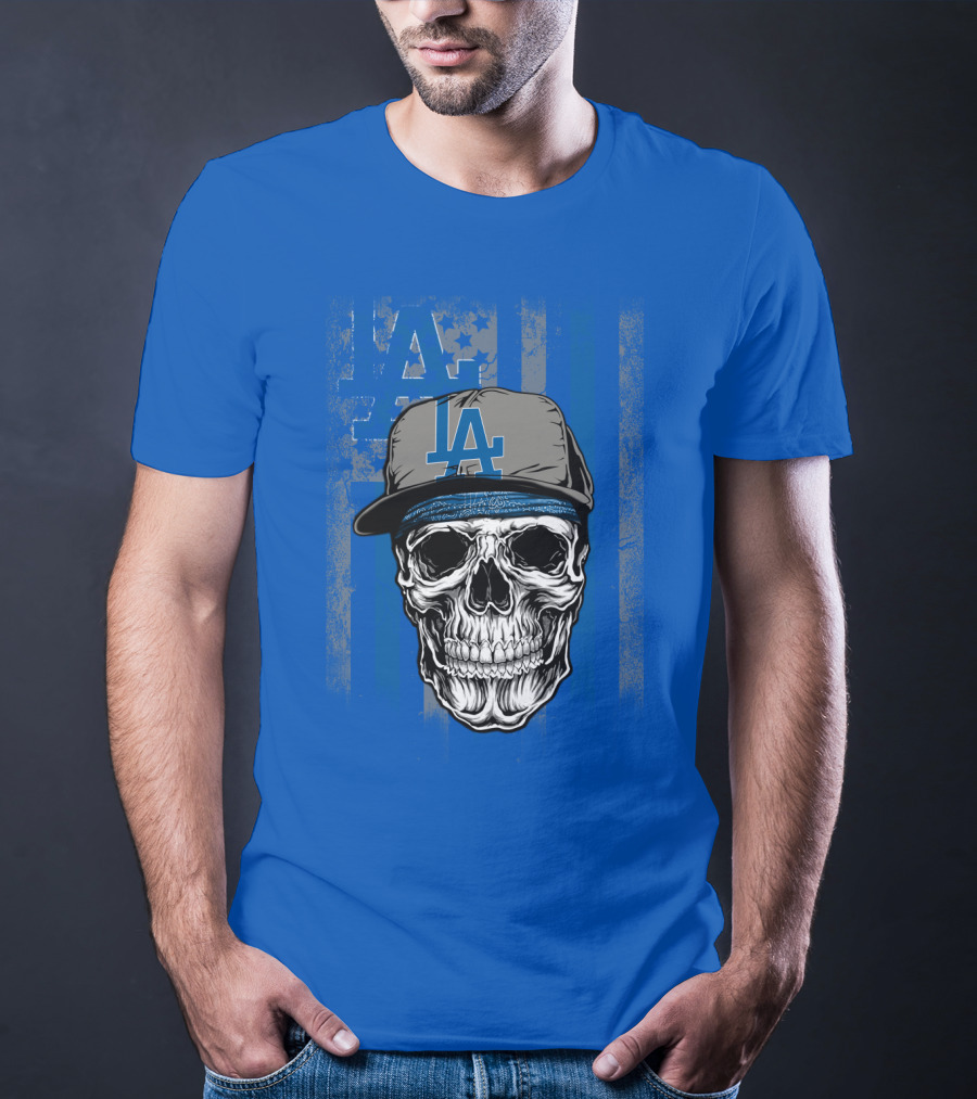 Los Angeles Dodgers Skull With La Cap And Stars T-Shirt