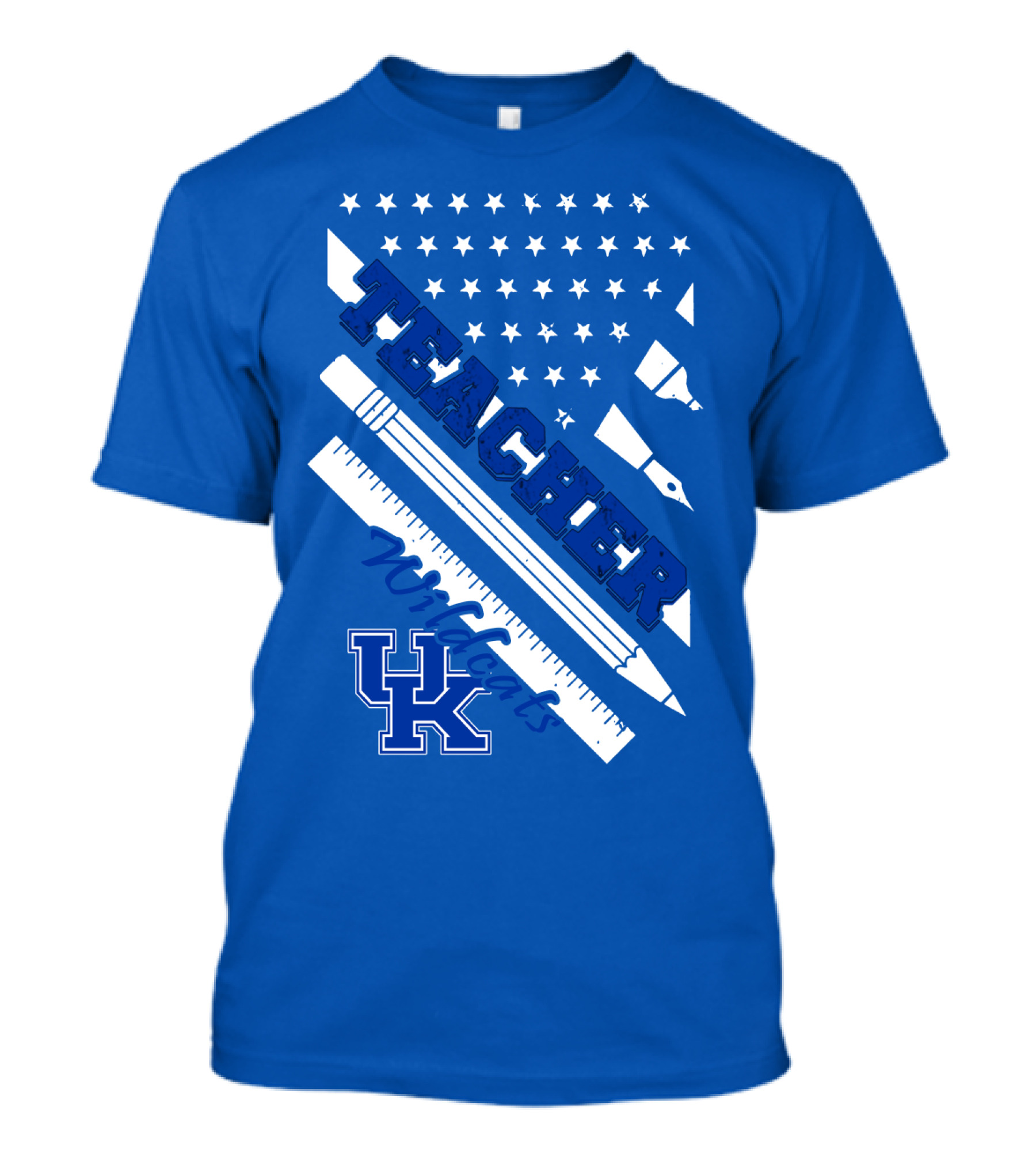 Teacher Wildcats Uk Logo With Stars And Pencils T-Shirt