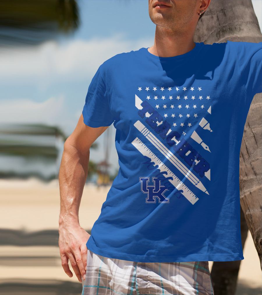 Teacher Wildcats Uk Logo With Stars And Pencils T-Shirt