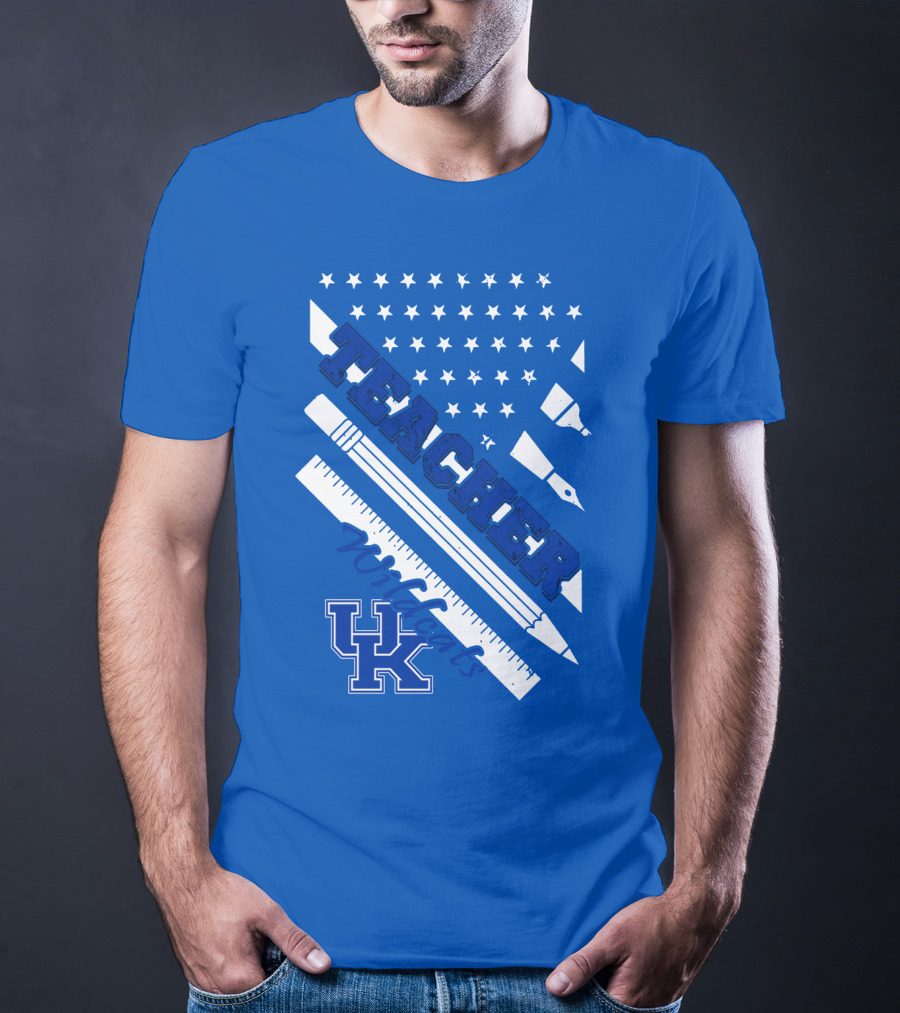 Teacher Wildcats Uk Logo With Stars And Pencils T-Shirt