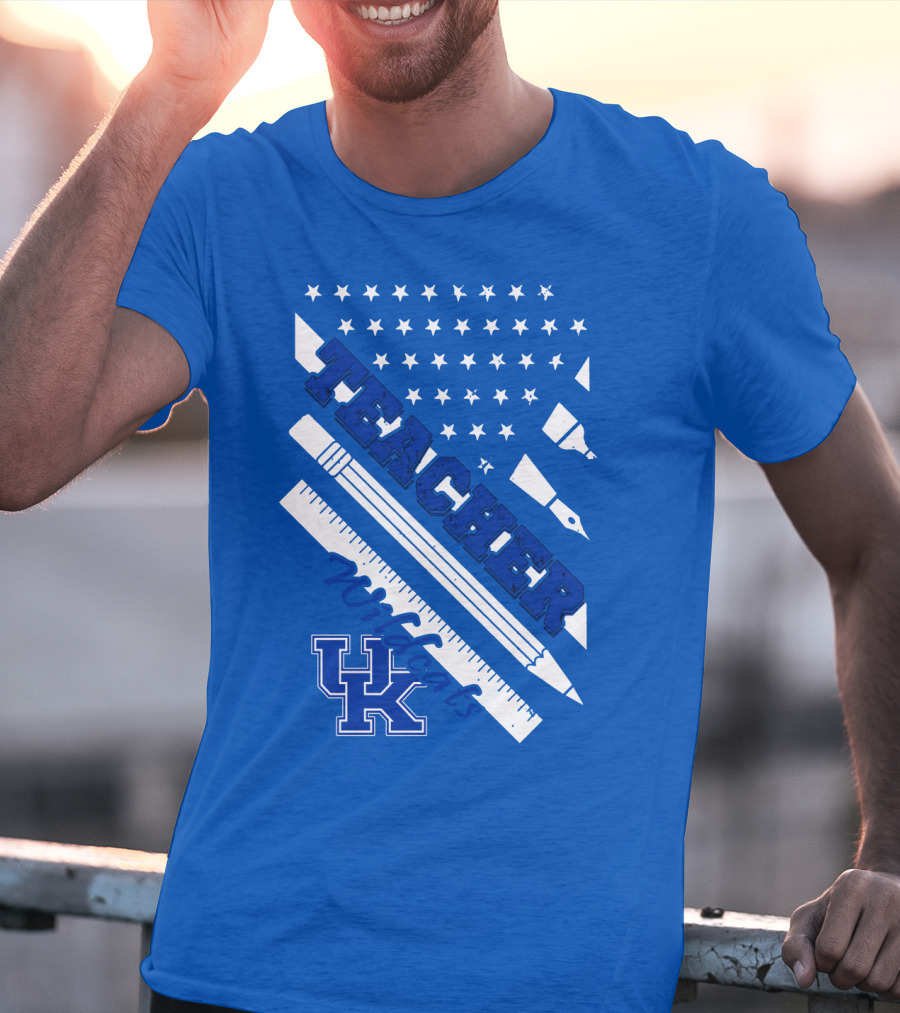Teacher Wildcats Uk Logo With Stars And Pencils T-Shirt