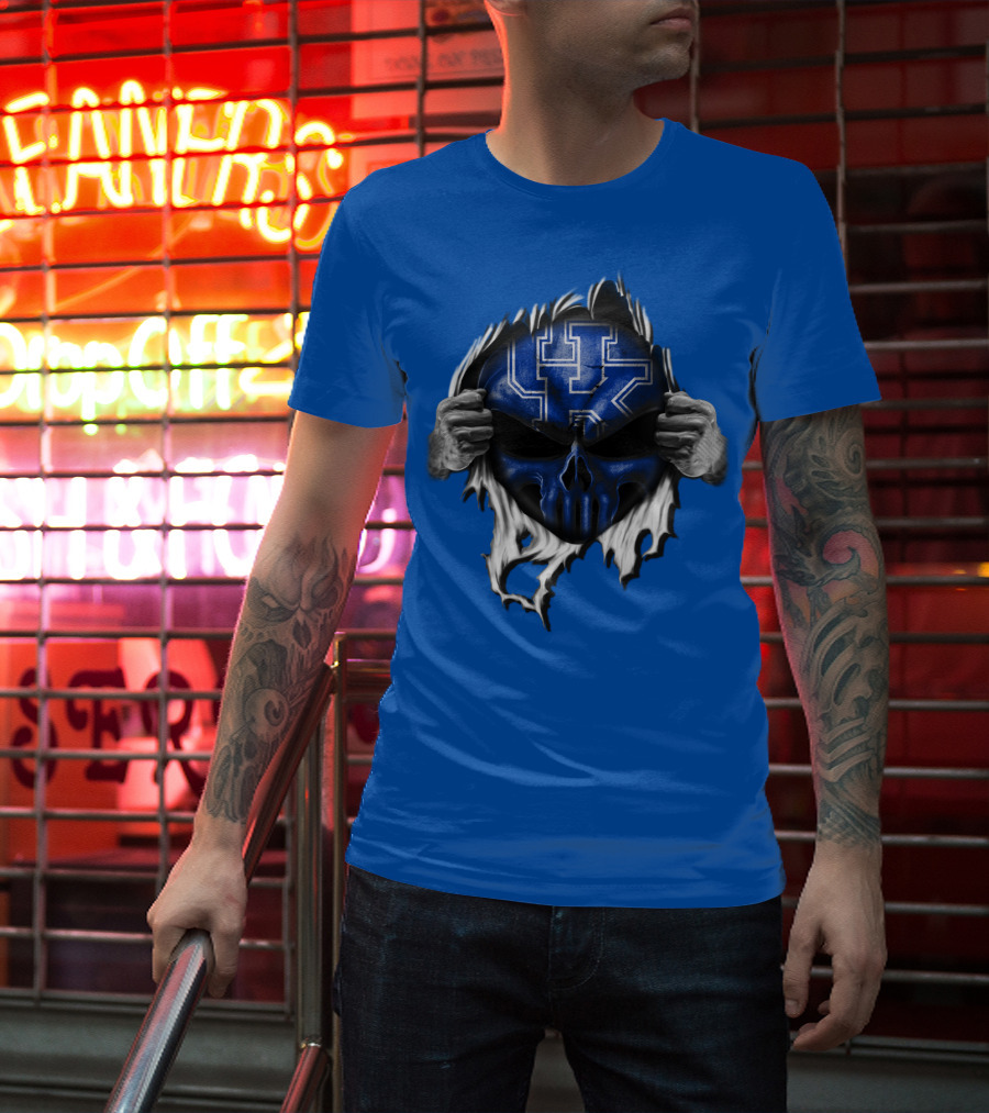 Kentucky Wildcats Skull UK Logo Blue Background T-Shirt