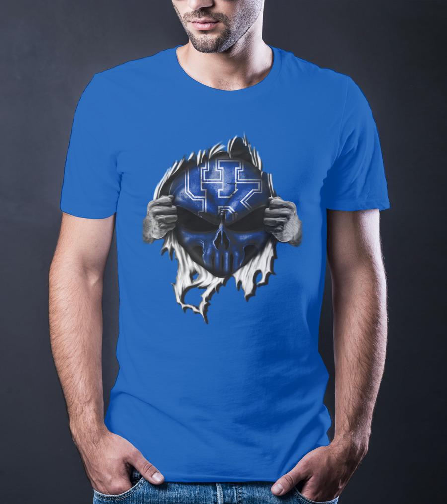 Kentucky Wildcats Skull UK Logo Blue Background T-Shirt