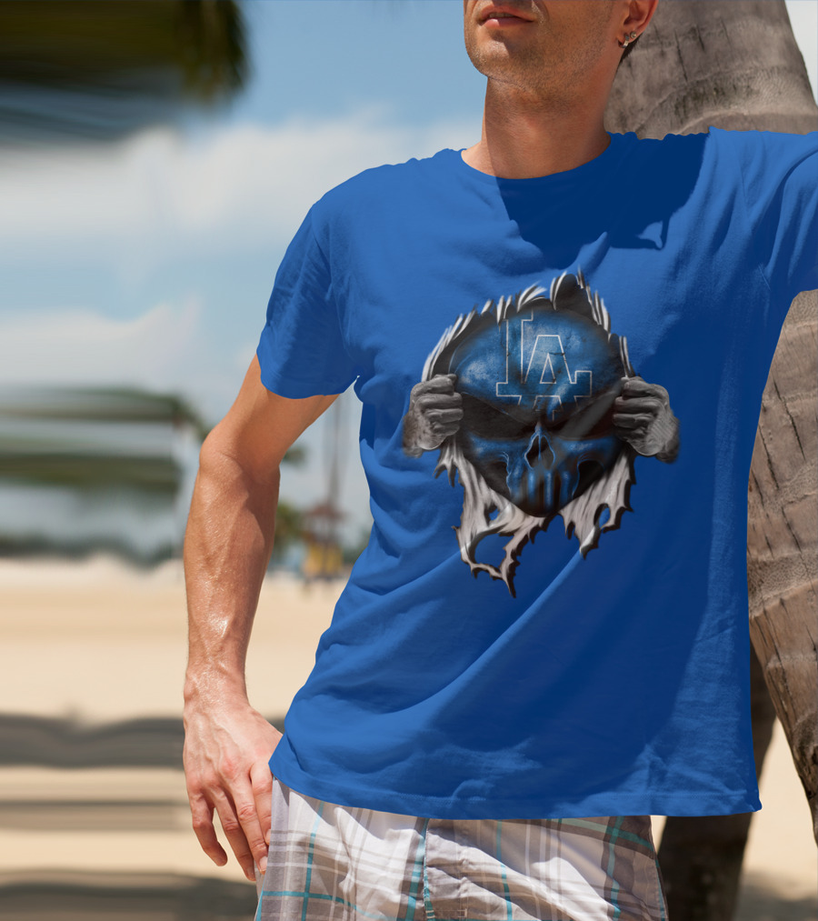 Los Angeles Dodgers LA Blue Skull Hands Peeling T-Shirt