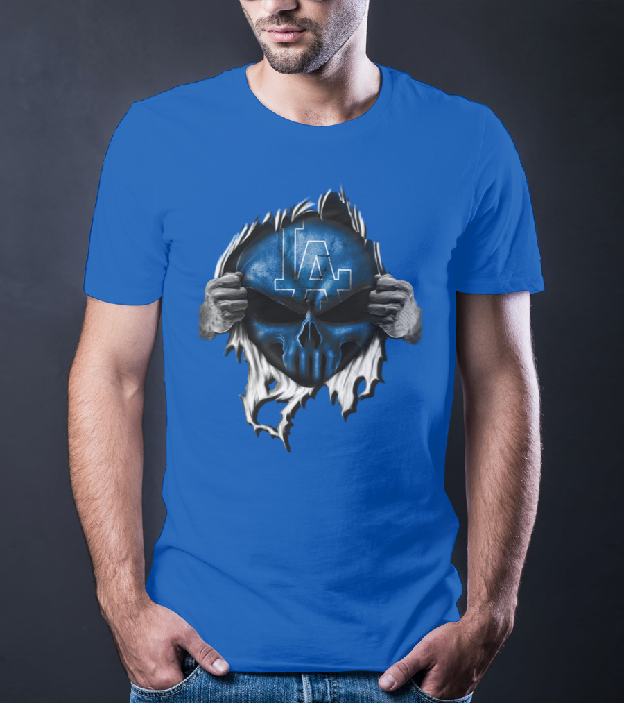 Los Angeles Dodgers LA Blue Skull Hands Peeling T-Shirt